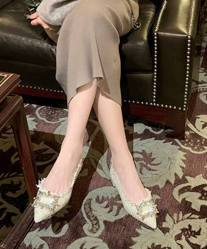 Französisch Beige Schuhe Füße Zirkon Spitz Spleißen Flache