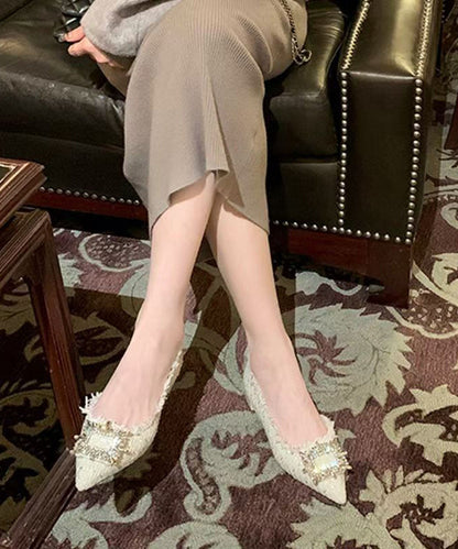 Französisch Beige Schuhe Füße Zirkon Spitz Spleißen Flache