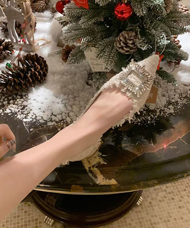 Französisch Beige Schuhe Füße Zirkon Spitz Spleißen Flache