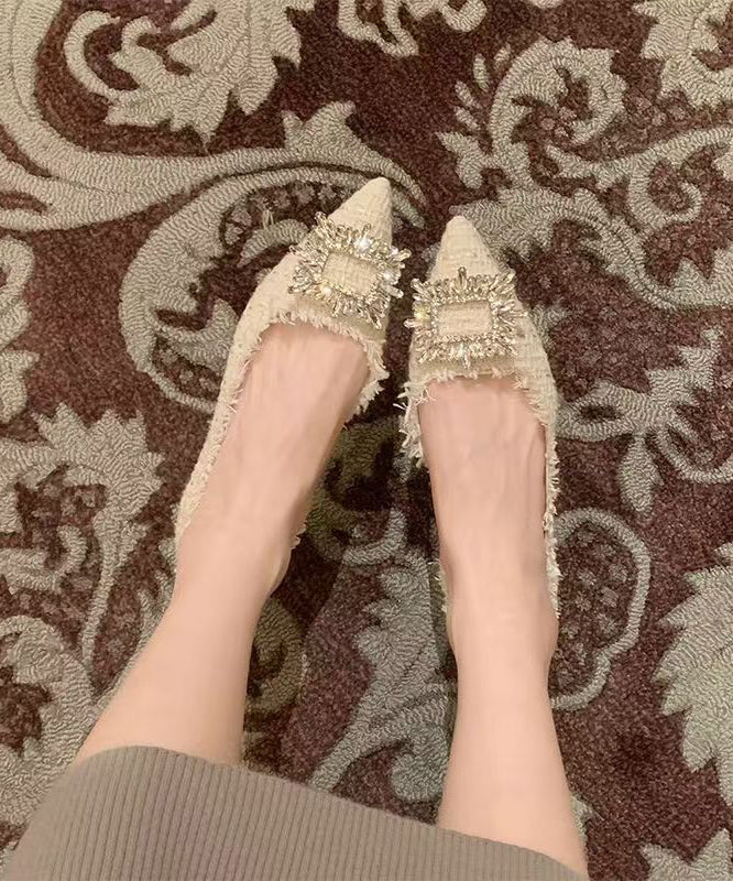 Französisch Beige Schuhe Füße Zirkon Spitz Spleißen Flache