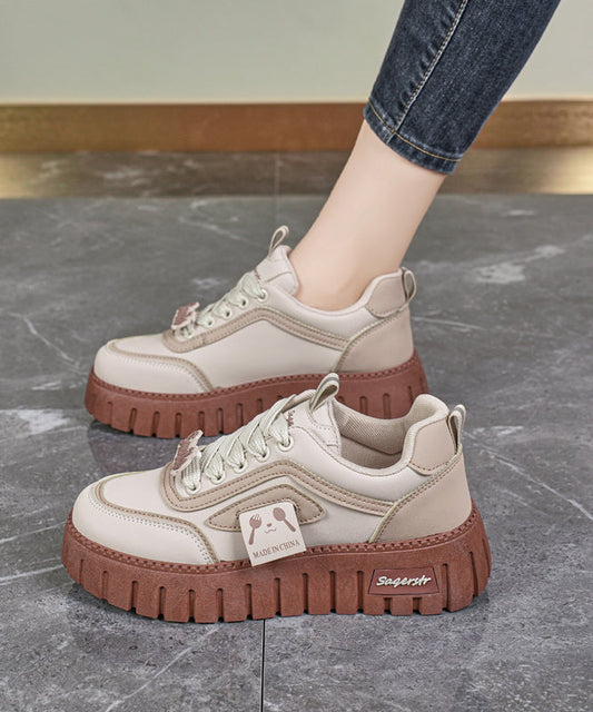 Flat Platform Khaki Feet Splicing Up Beige Shoes Lace