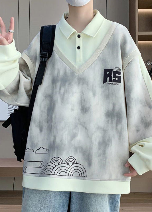 Peter Cotton Pieces Patchwork Sweatshirt Mens Two Beige False Pan