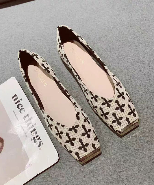 Shoes Feet Cotton Beige Fabric Flat 2025 Print New