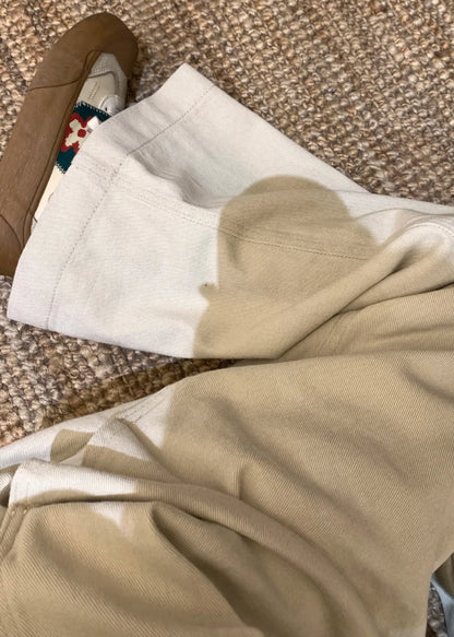 Combinaison d'été en jean beige large à taille haute et jambes larges, couleur unie