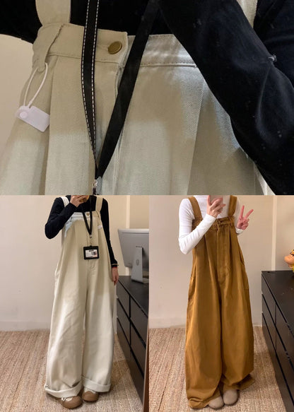 Combinaison d'été en jean beige large à taille haute et jambes larges, couleur unie