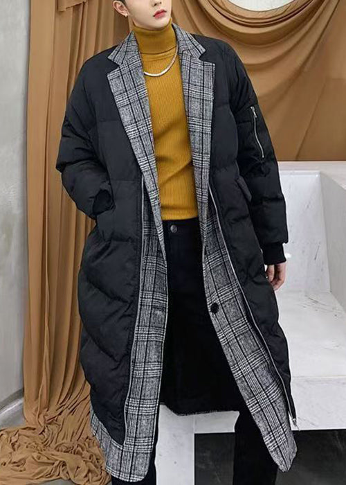Schwarze Knopftaschen Herren Parka Peter Pan Kragen WinterRM014