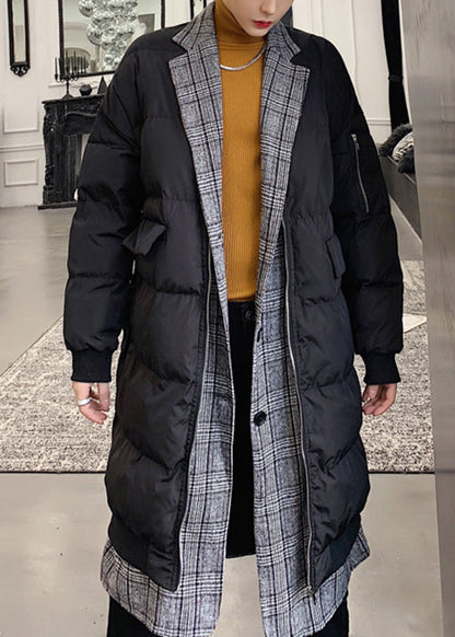 Schwarze Knopftaschen Herren Parka Peter Pan Kragen WinterRM014