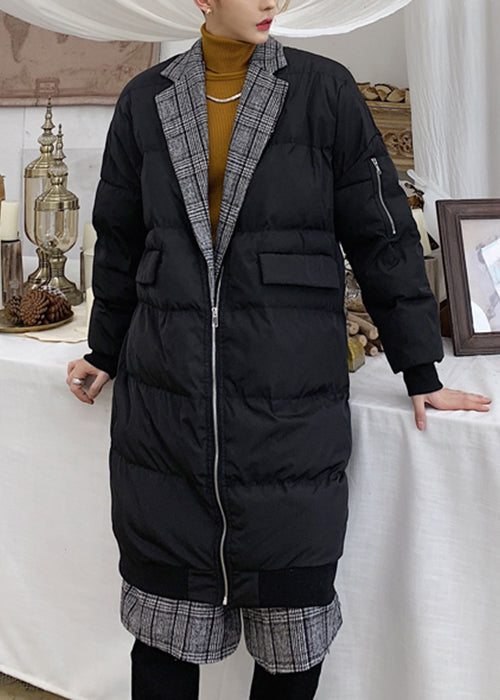 Schwarze Knopftaschen Herren Parka Peter Pan Kragen WinterRM014