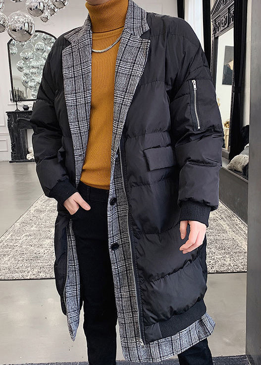 Schwarze Knopftaschen Herren Parka Peter Pan Kragen WinterRM014
