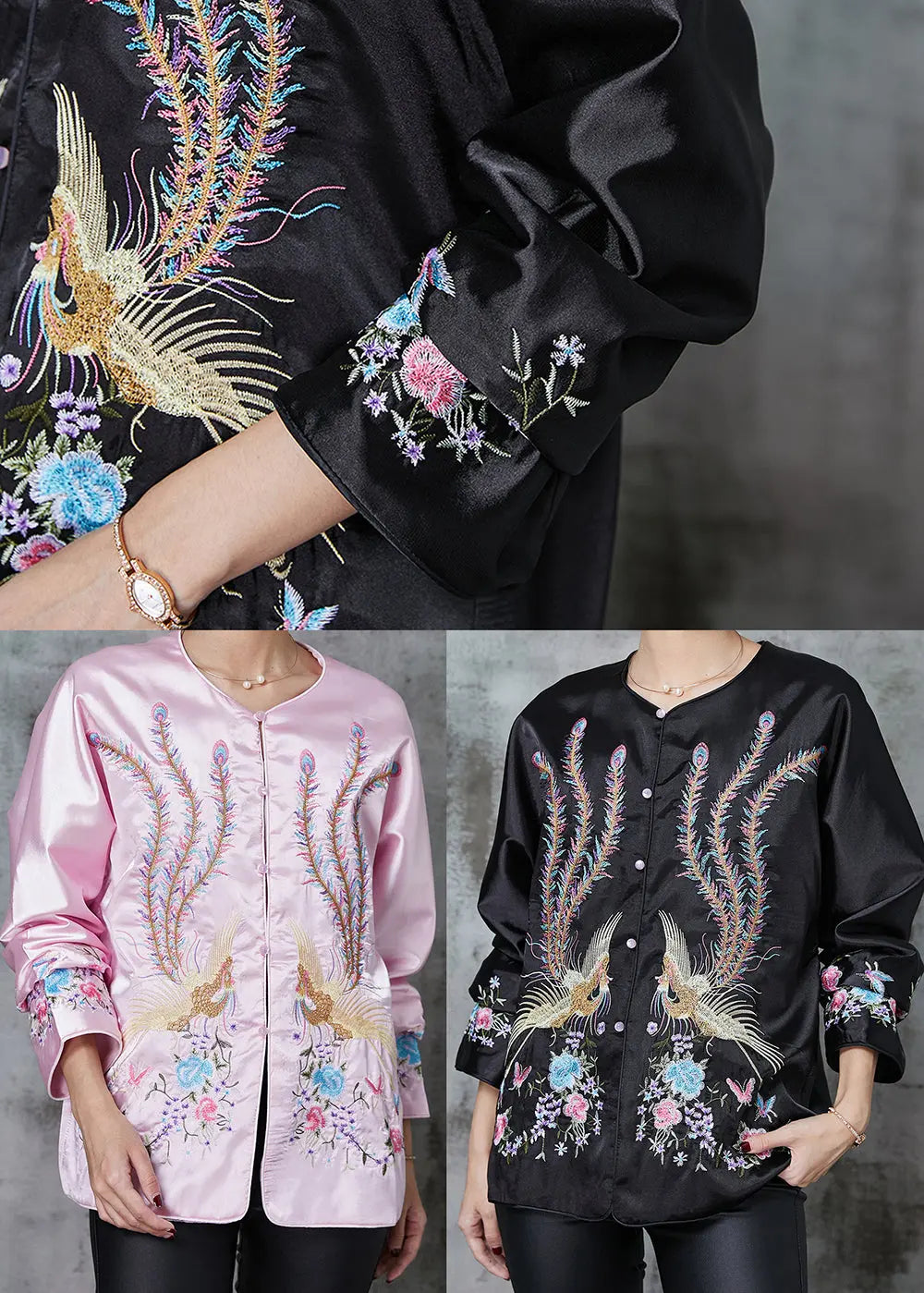 Black Chinese Style Silk Coat Embroidered Spring Ada Fashion