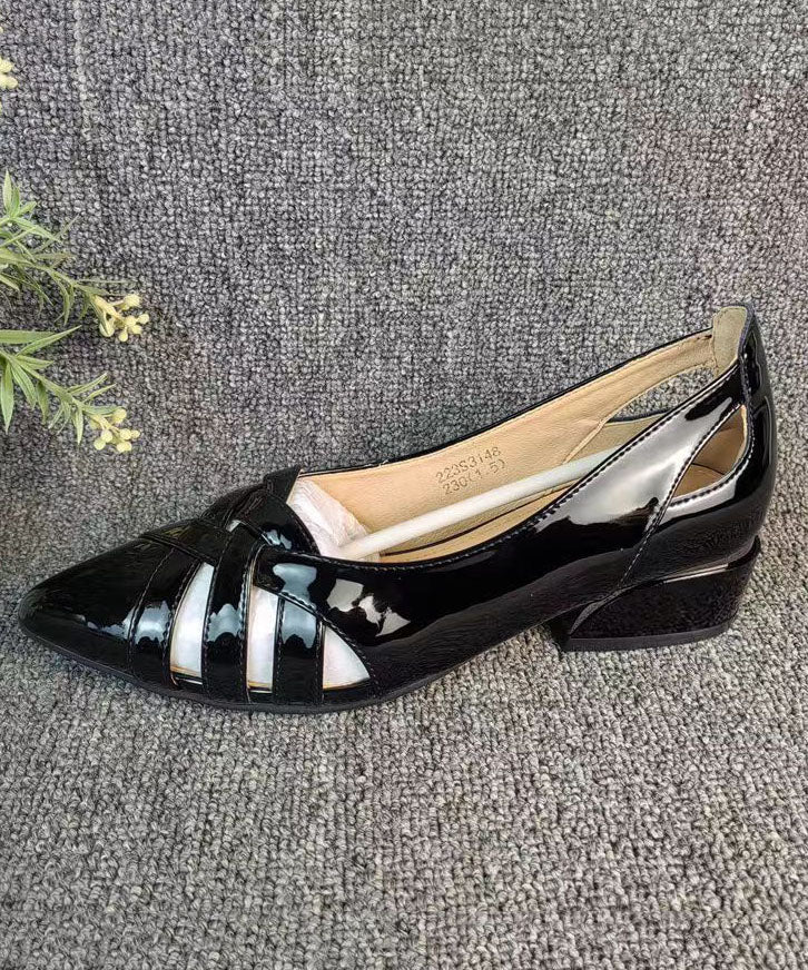 Schwarze, dicke, weiche Peep-Toe-Schuhe aus Kunstleder mit spitzer Spitze DD1006