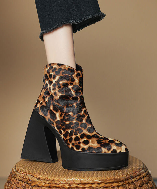 Bottes noires à talons épais et fermeture éclair en crin de cheval YR036