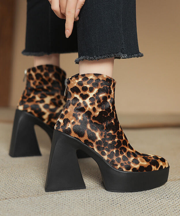Bottes noires à talons épais et fermeture éclair en crin de cheval YR036