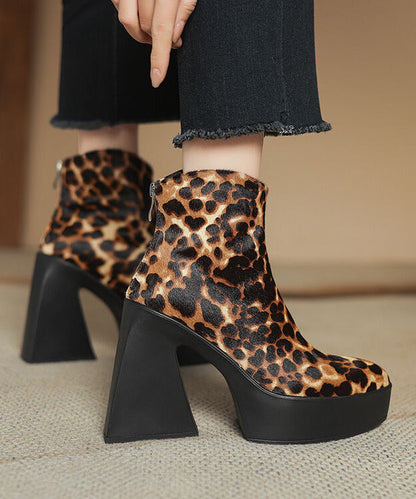 Bottes noires à talons épais et fermeture éclair en crin de cheval YR036