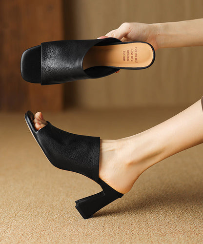 Heel Slide New Chunky Sandals Toe Black Peep Sheepskin Style
