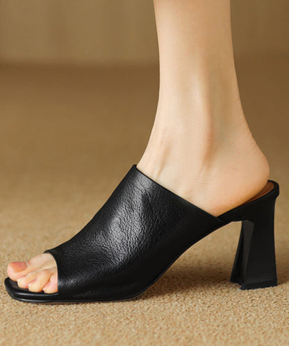 Heel Slide New Chunky Sandals Toe Black Peep Sheepskin Style