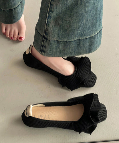Shoes Splicing Fabric Flat Black Comfy Knit Ruffled