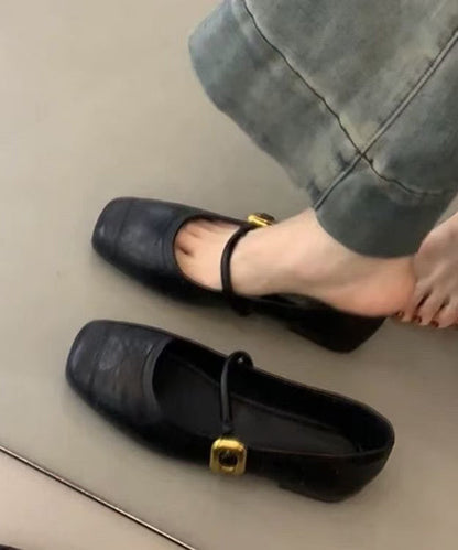 Chaussures plates chics en cuir de vache pour femmes noires