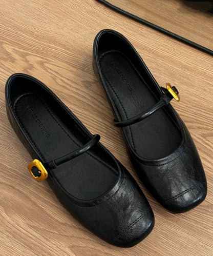 Chaussures plates chics en cuir de vache pour femmes noires
