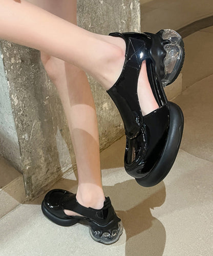 Hollow Chic Splicing Rindsleder Black Out Plateau-Leder-Loafer