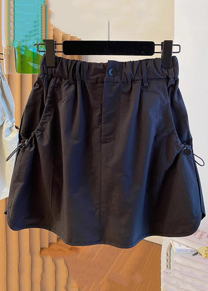 Jupe en coton noire avec poches à cordon de serrage et taille élastique QE017