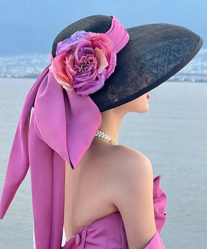 Large With Hat French Floral Black Bow Brim A