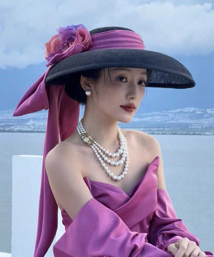 Large With Hat French Floral Black Bow Brim A