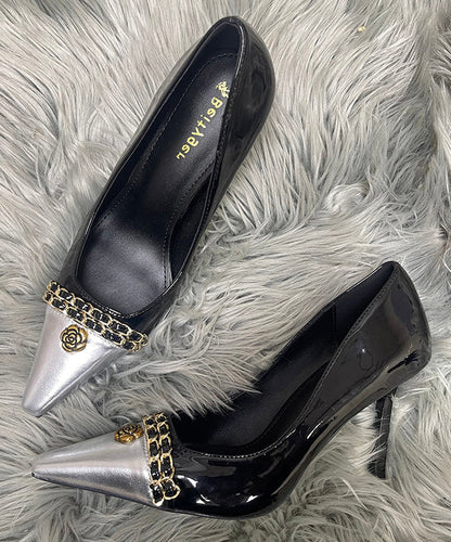 Chic Black Splicing Sheepskin Linked High Heels Sequined Stiletto