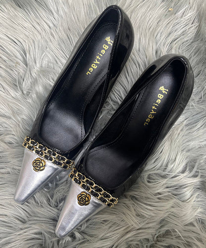 Chic Black Splicing Sheepskin Linked High Heels Sequined Stiletto