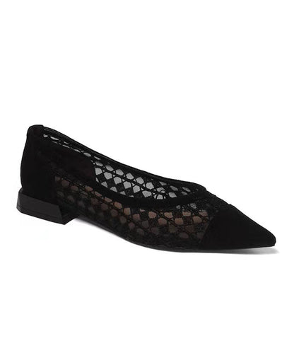 Chaussures plates en tulle respirant ajouré noir pour femmes QK045