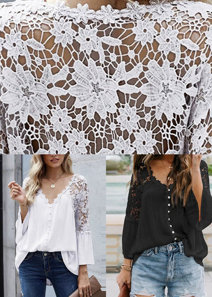 Hollow Solid Tops V Fall Neck Black Out