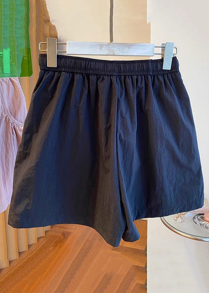 Short en coton noir avec poches à lacets et taille élastique QE013