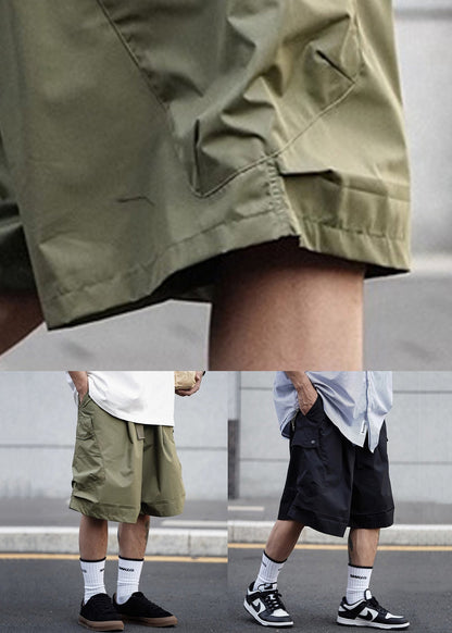 Lace Men Shorts Elastic Summer Waist Up Cotton Black Solid