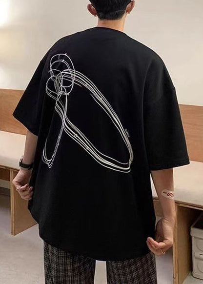 Lose Hemden Männer T Schwarz Ärmel Brief Baumwolle Kurzen Hals O