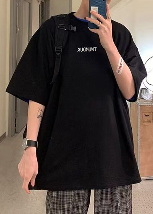 Lose Hemden Männer T Schwarz Ärmel Brief Baumwolle Kurzen Hals O