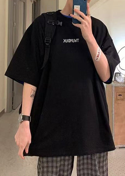 Lose Hemden Männer T Schwarz Ärmel Brief Baumwolle Kurzen Hals O