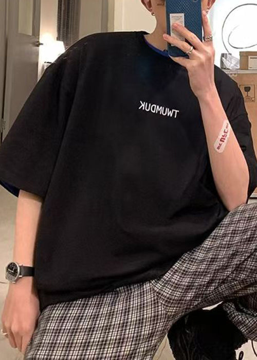 Lose Hemden Männer T Schwarz Ärmel Brief Baumwolle Kurzen Hals O