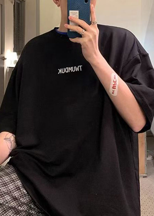 Lose Hemden Männer T Schwarz Ärmel Brief Baumwolle Kurzen Hals O