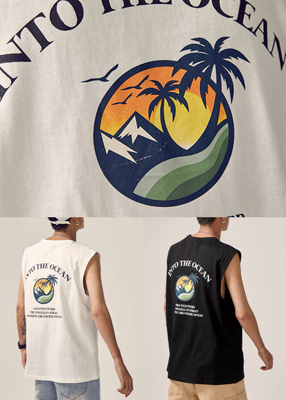 Black Cotton Sleeveles Print Tank Letter Neck Men O