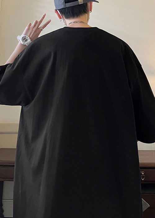 Buchstaben-Shirts Loose Neck Sommer T Schwarz O Herren Baumwolle Print