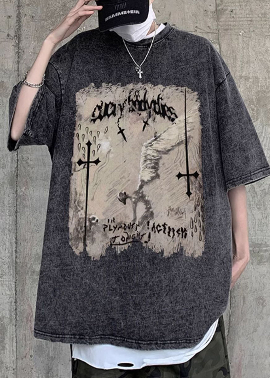 O Schwarz T Baumwolle Grafik Herren Shirts Hals Design Original Halb