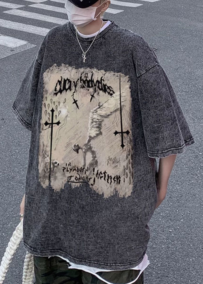 O Schwarz T Baumwolle Grafik Herren Shirts Hals Design Original Halb