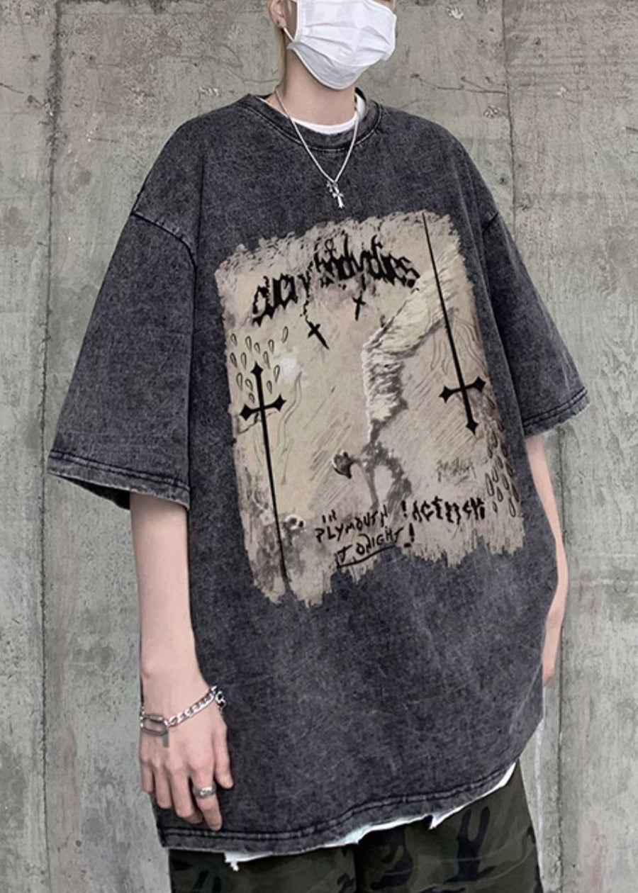 O Schwarz T Baumwolle Grafik Herren Shirts Hals Design Original Halb