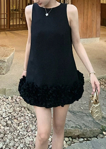 Dresses Cotton Neck Black Solid Original Summer O Design Mini
