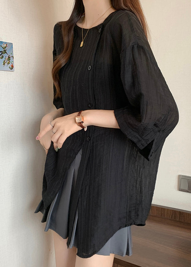 Chemises patchwork asymétriques de printemps en mousseline noire