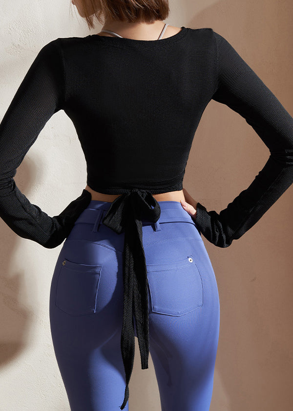 Patchwork Solide Yoga Shirts Schwarz Taille Krawatte