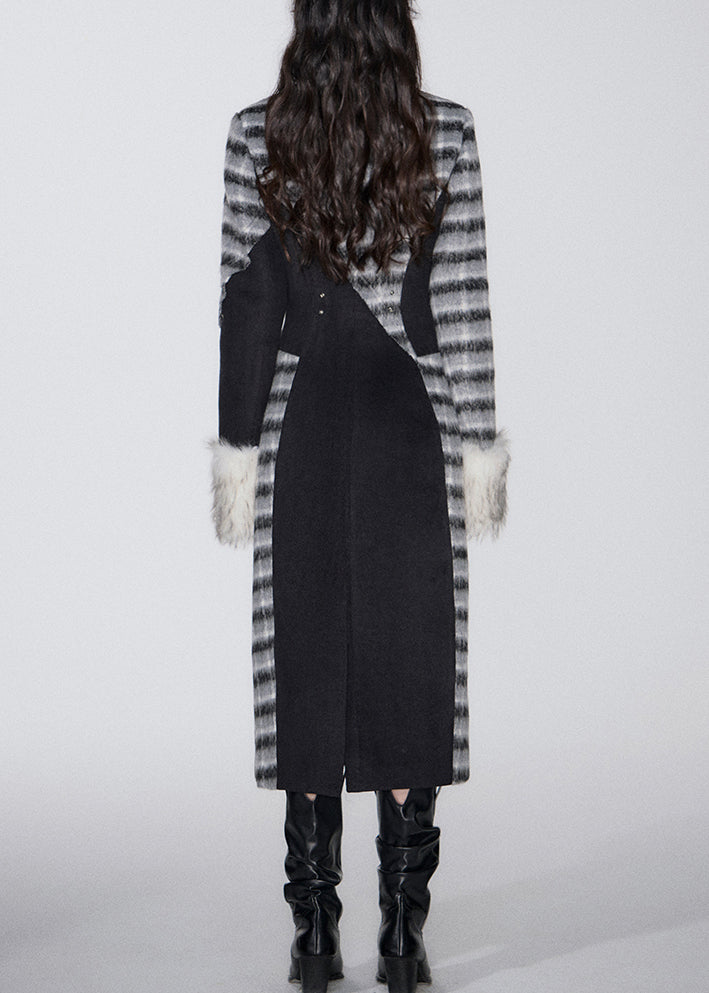 Black Plaid Patchwork Woolen Peter Pan Collar Winter WY015