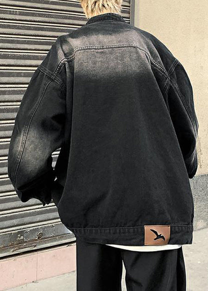 Taschen Stehen Herbst Mäntel Schwarz Herren Kragen Denim