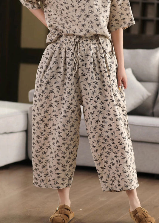 Pantalon court en lin avec poches élastiques pour l'été, taille noire