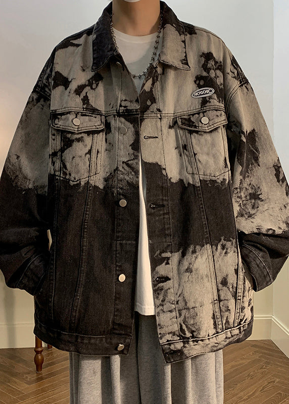 Denim Kragen Lose Männer Pan Peter Schwarz Mantel Taschen